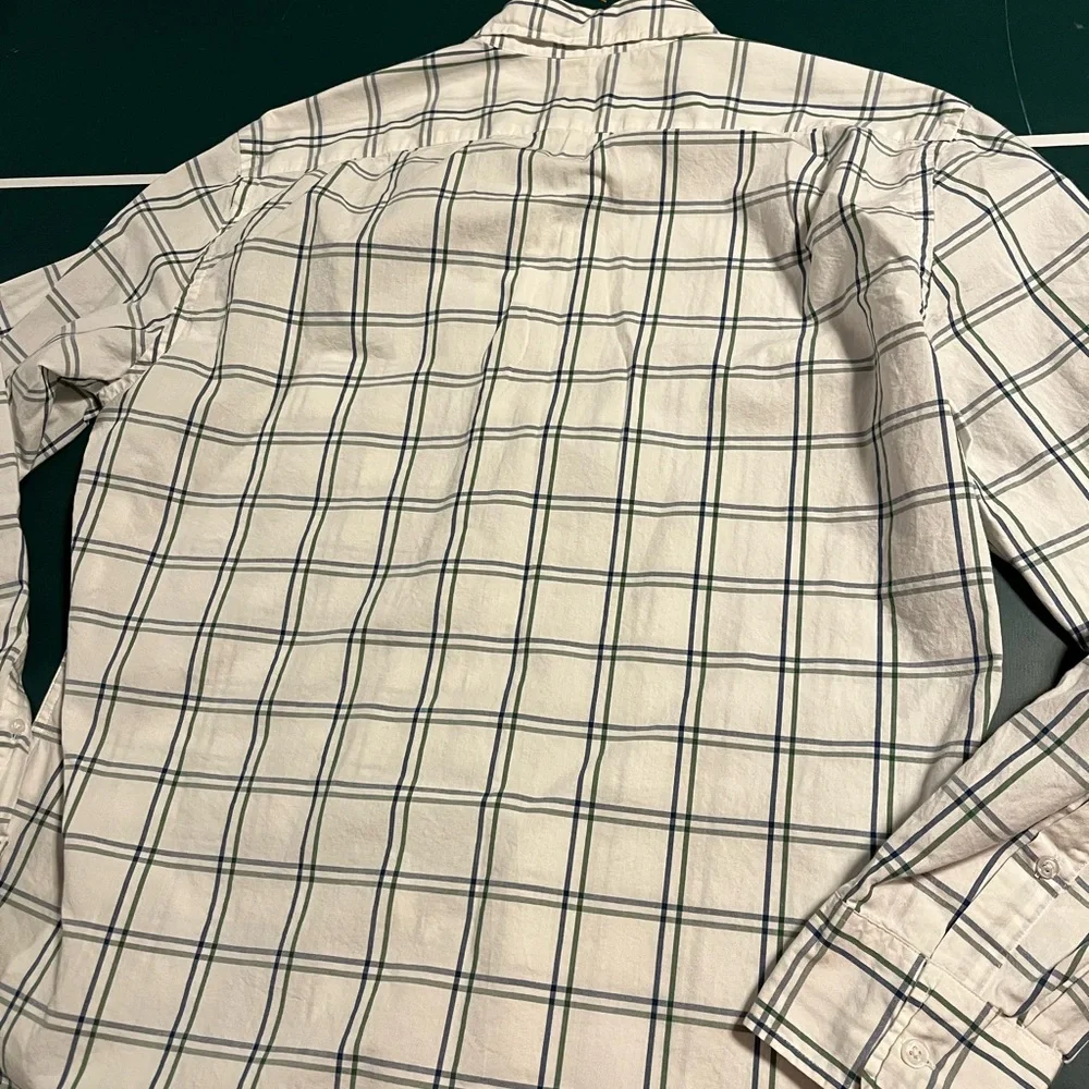 J. Crew White and Green Casual Button Down Shirt